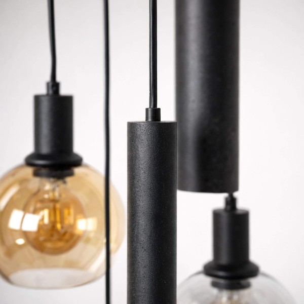 Lampe en suspension avec abat-jour en verre et métal noir - Sfera