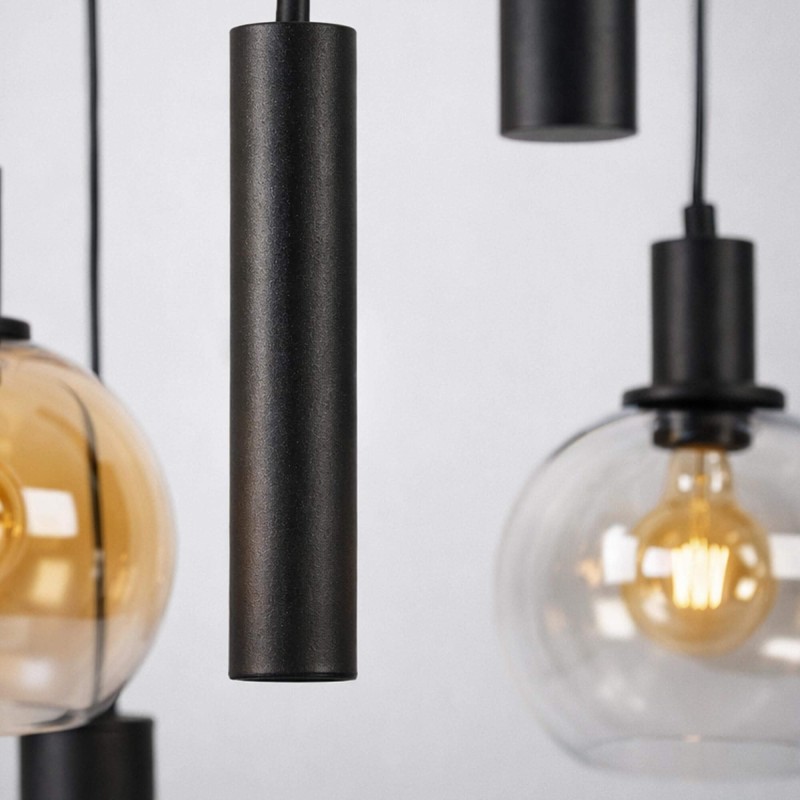 Lampe en suspension avec abat-jour en verre et métal noir - Sfera