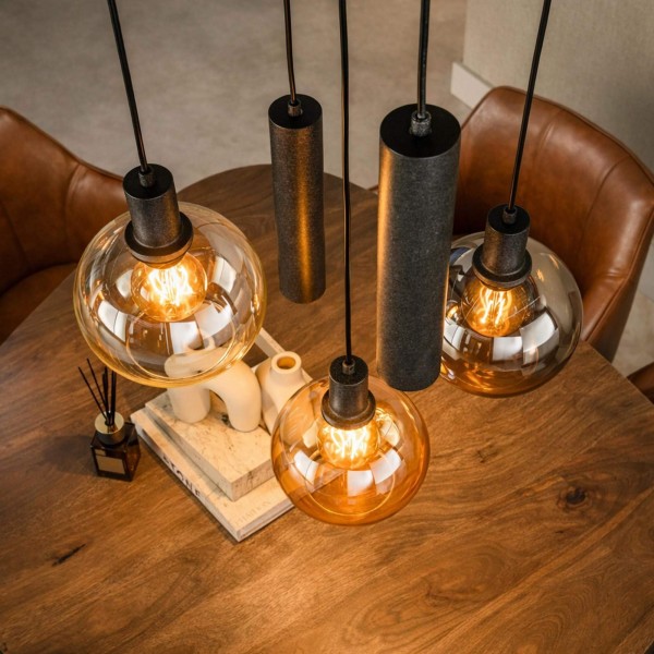 Lampe en suspension avec abat-jour en verre et métal noir - Sfera