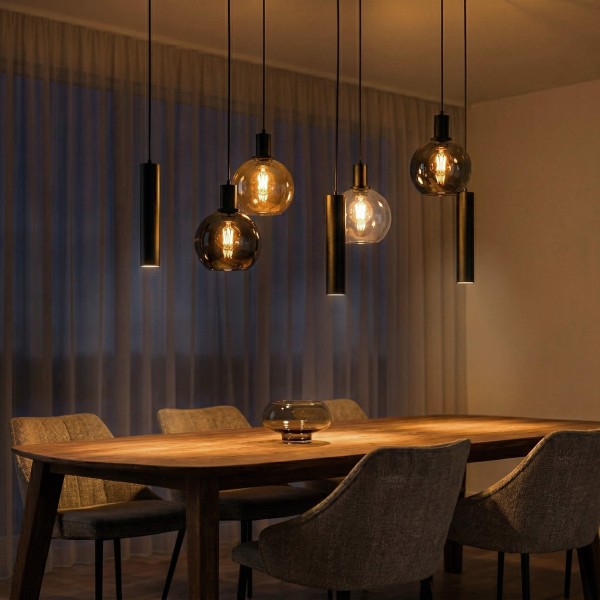Luminaire en suspension avec abat-jour en verre et métal noir - Sfera