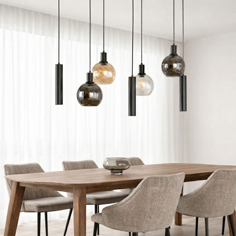 Luminaire en suspension avec abat-jour en verre et métal noir - Sfera