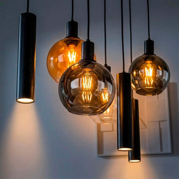 Luminaire en suspension avec abat-jour en verre et métal noir - Sfera