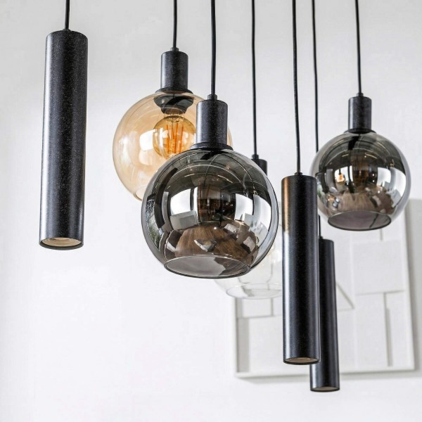 Luminaire en suspension avec abat-jour en verre et métal noir - Sfera