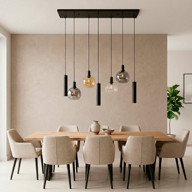 Luminaire en suspension avec abat-jour en verre et métal noir - Sfera