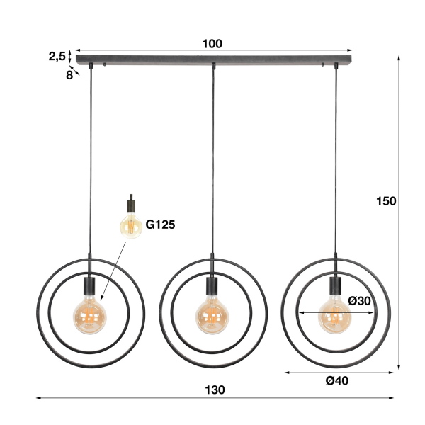 Luminaire en suspension industriel en métal noir - Altis