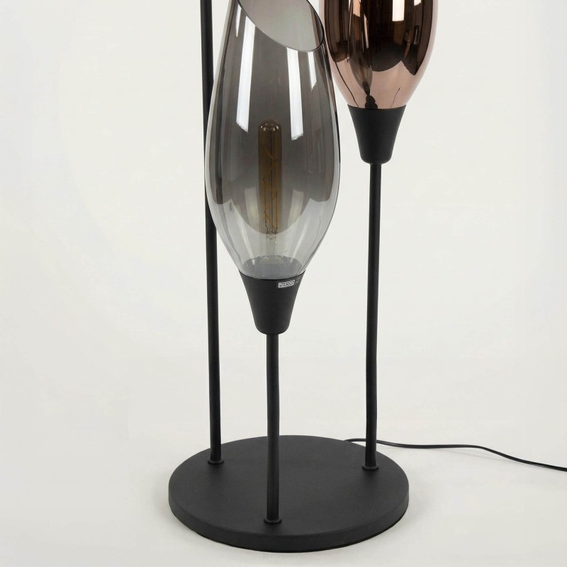 Lampadaire design en métal noir avec abat-jour en verre ambré XL - Barton