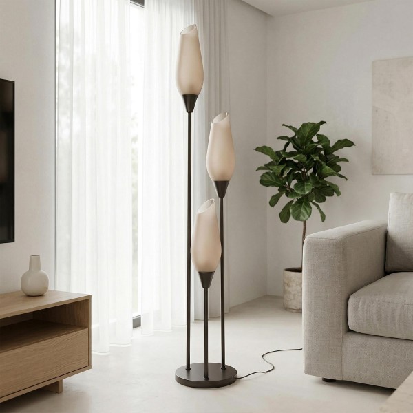 Lampadaire à poser en métal brun avec abat-jour en verre opalin - Barton