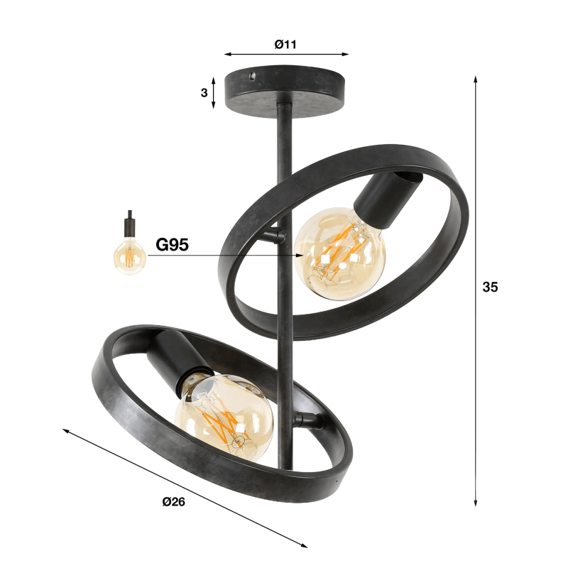Plafonnier industriel en métal noir - Huxley
