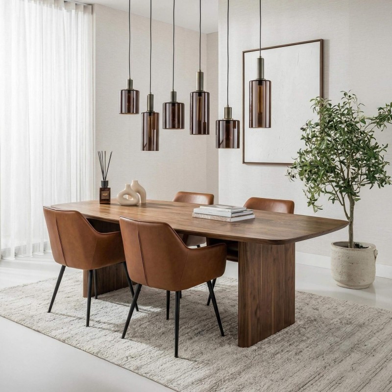 Luminaire en suspension en métal brun et verre fumé - Zenton