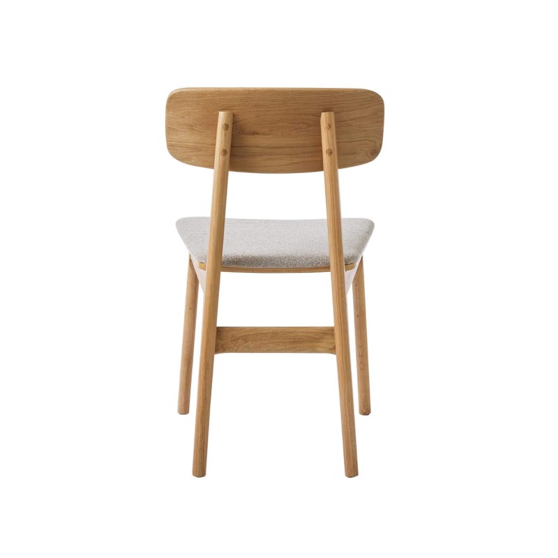 Chaise de salle à manger en chêne naturel et tissu gris - Lima