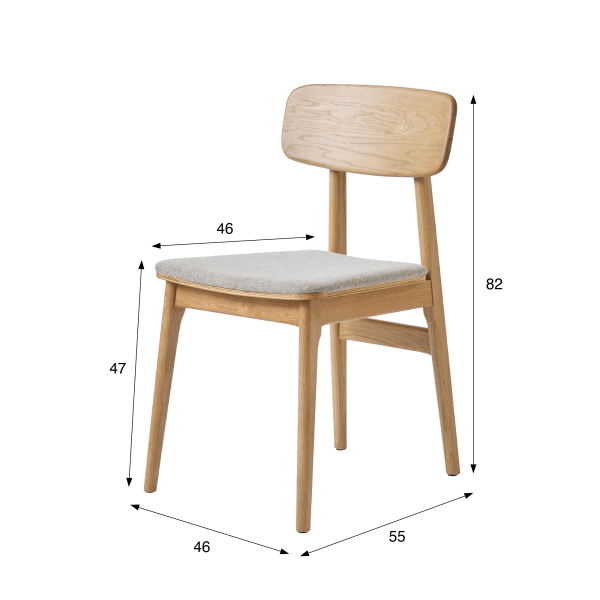 Chaise de salle à manger en chêne naturel et tissu gris - Lima
