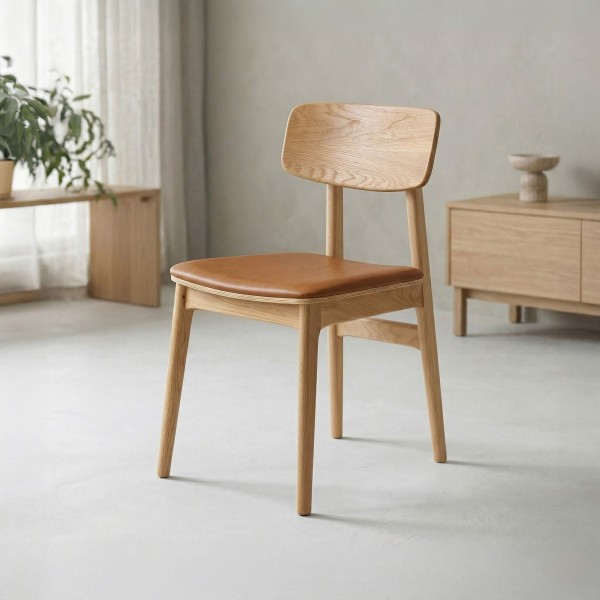 Chaise de salle à manger en chêne naturel et cuir vegan - Lima