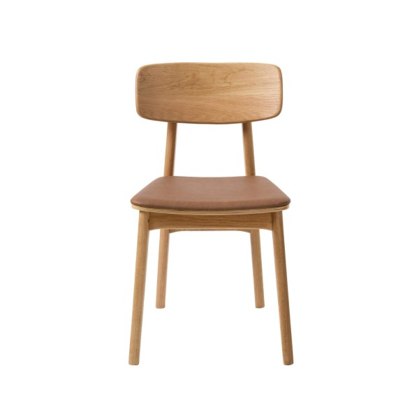 Chaise de salle à manger en chêne naturel et cuir vegan - Lima