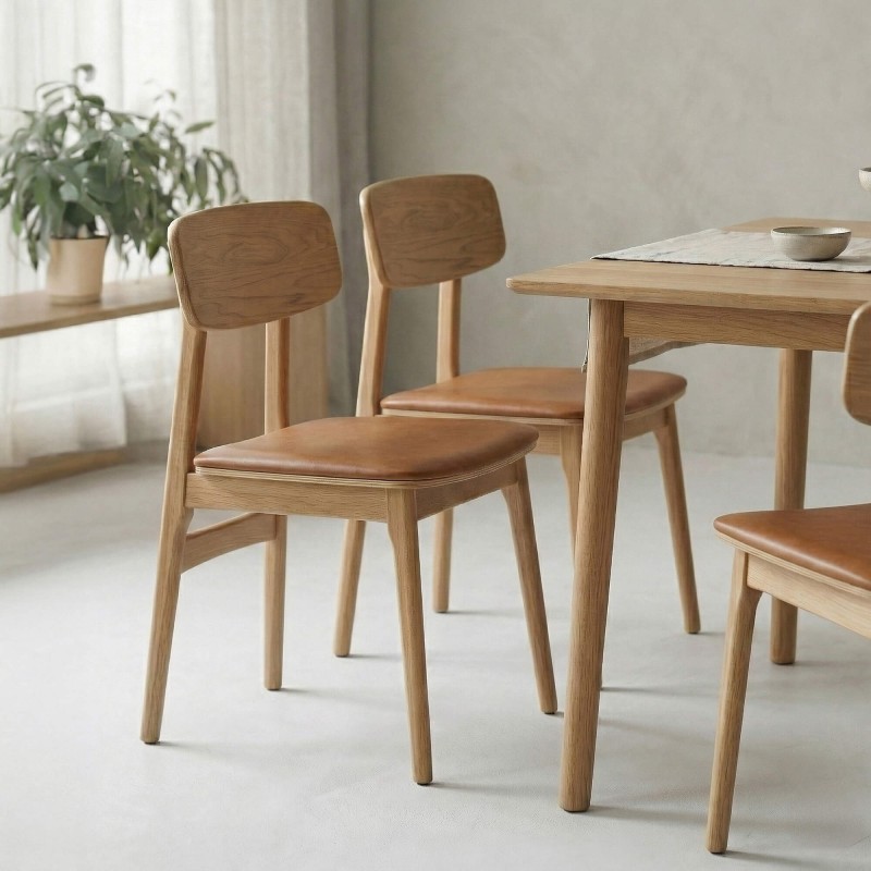 Chaise de salle à manger en chêne naturel et cuir vegan - Lima