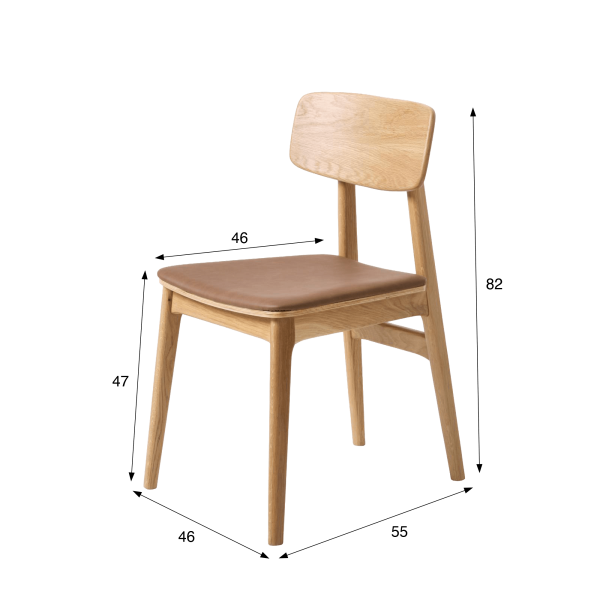 Chaise de salle à manger en chêne naturel et cuir vegan - Lima
