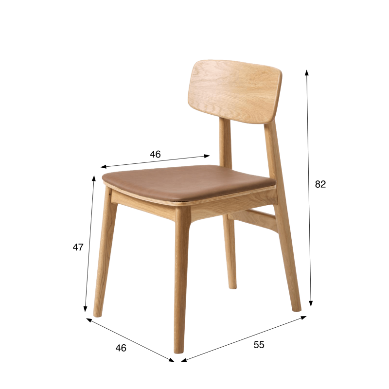 Chaise de salle à manger en chêne naturel et cuir vegan - Lima