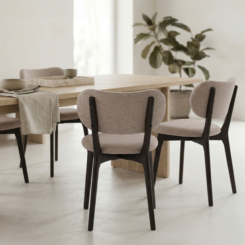 Chaise de salle à manger en bois de chêne et tissu taupe - Stilo