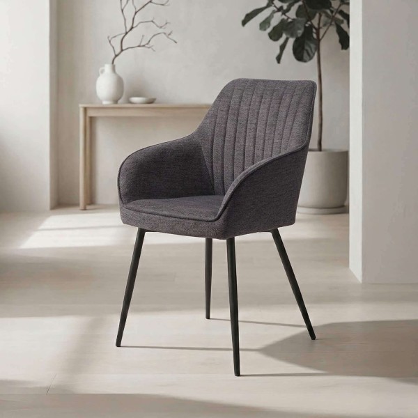 Chaise de salle à manger en tissu couleur anthracite - Nolan Stripe