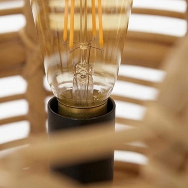 Lampe à poser en rotin et bois de teck - Yumi