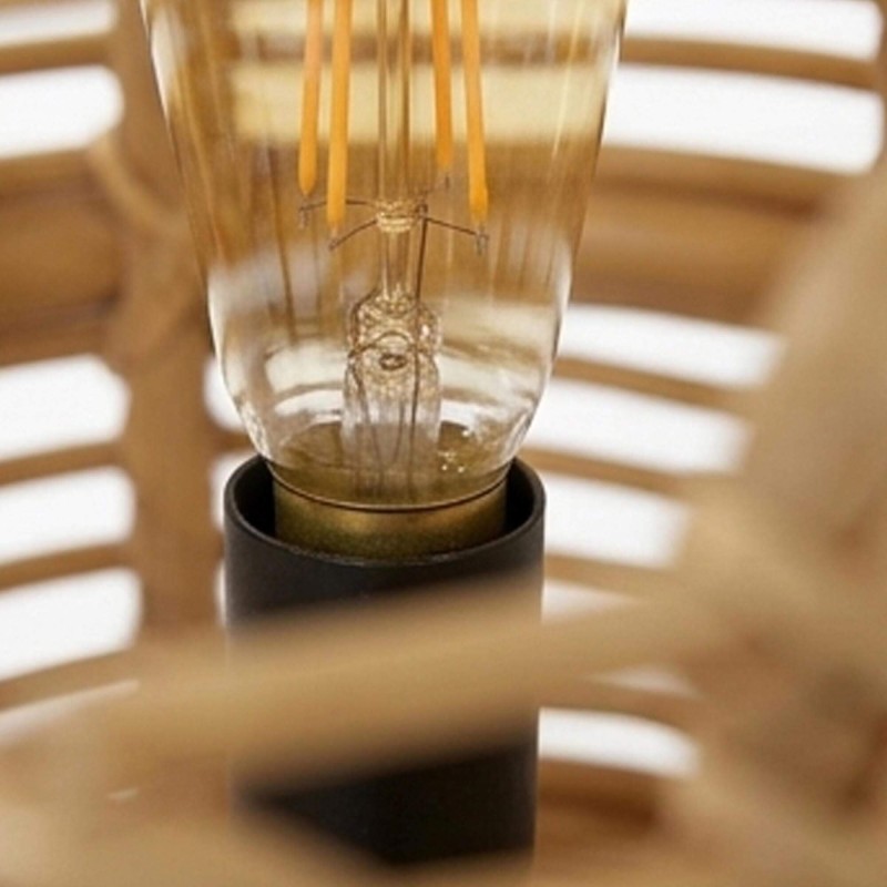 Lampe à poser en rotin et bois de teck - Yumi