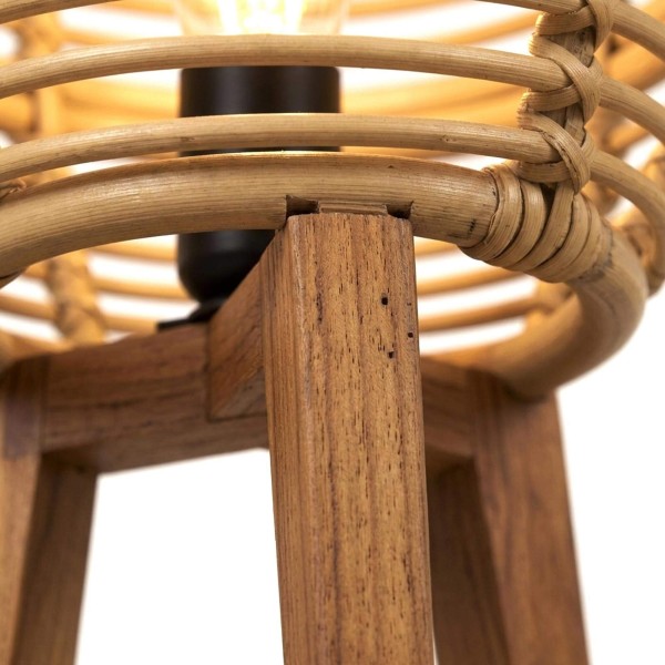 Lampe à poser en rotin et bois de teck - Yumi