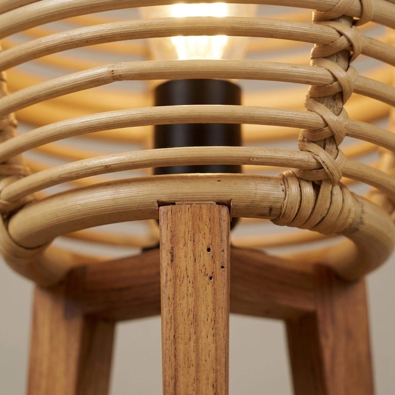 Lampe sur pied en rotin et bois de teck - Yumi