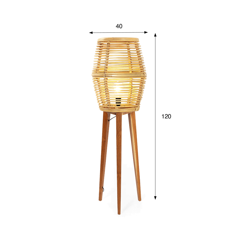 Lampe sur pied en rotin et bois de teck - Yumi