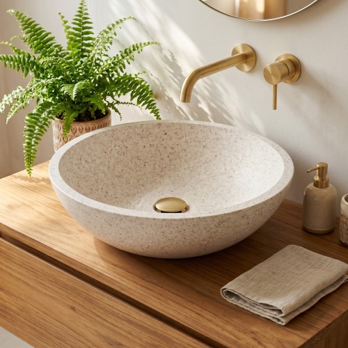 Vasque ronde en terrazzo blanc diamètre 40 cm - Megha
