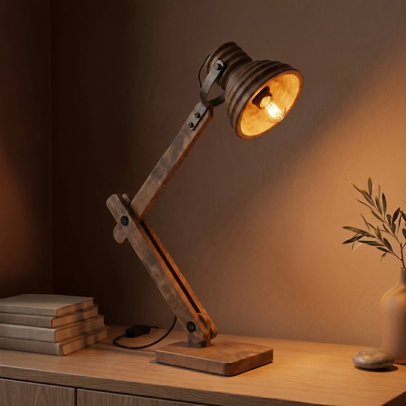 Lampe à poser style industriel en bois naturel - Norwood