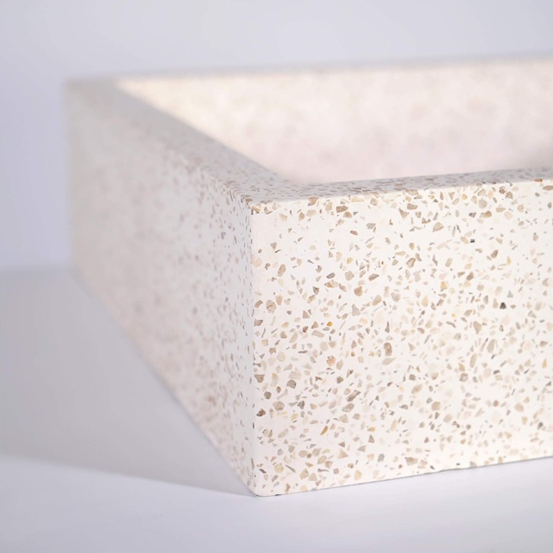 Vasque rectangulaire en terrazzo blanc 45 cm x 40 cm - Mayuri