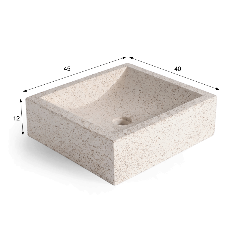Vasque rectangulaire en terrazzo blanc 45 cm x 40 cm - Mayuri