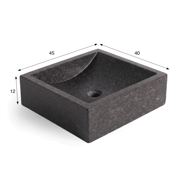 Vasque rectangulaire en terrazzo noir 45 cm x 40 cm - Mayuri