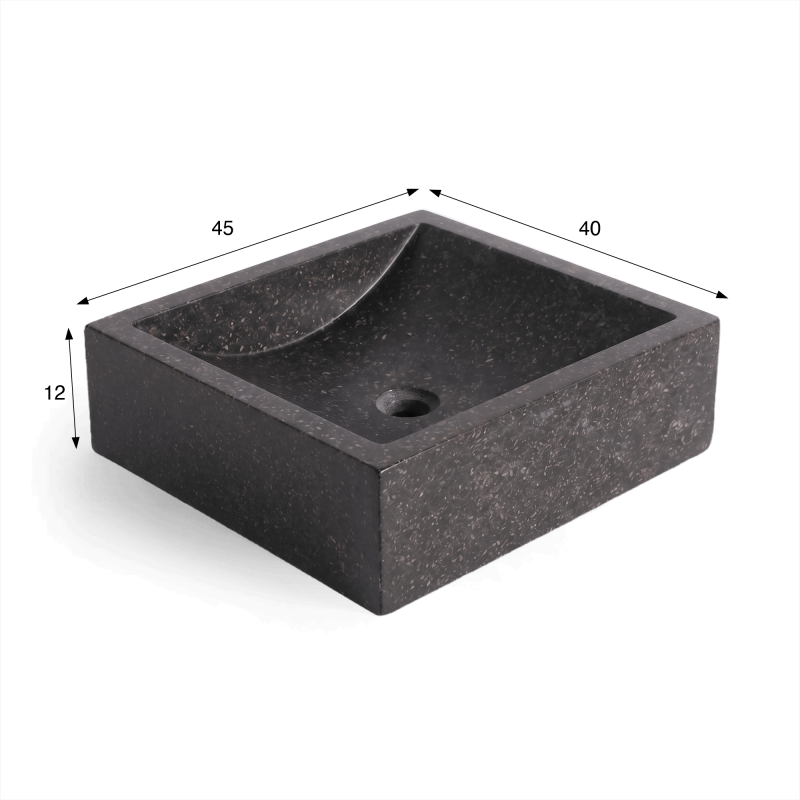 Vasque rectangulaire en terrazzo noir 45 cm x 40 cm - Mayuri