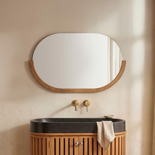 Miroir 90 cm avec bords arrondis et encadrement en teck - Keya