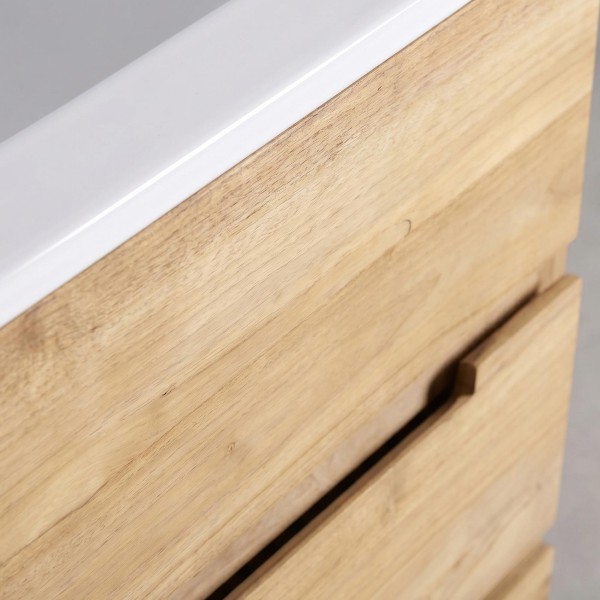 Meuble de salle de bain en bois massif de teck 80 cm, finition brillant - Olwen