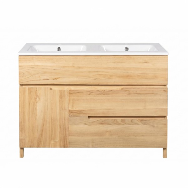 Meuble de salle de bain en bois massif de teck 120 cm, finition brillant - Olwen