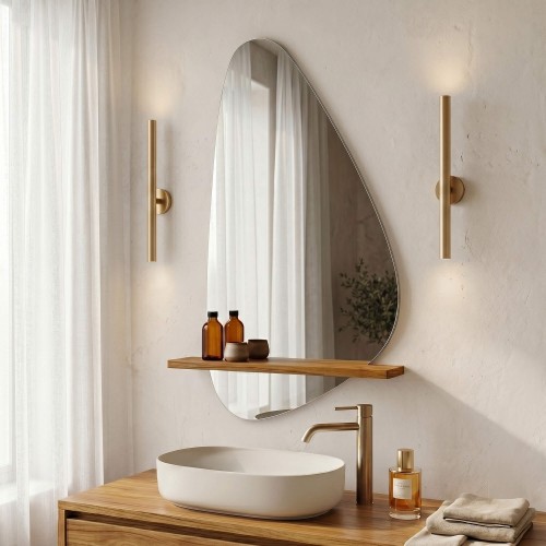 Miroir simple de forme organique avec tablette en teck - Anjali