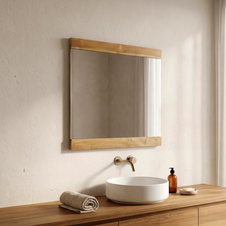 Miroir rectangulaire 80 cm double cadre en bois