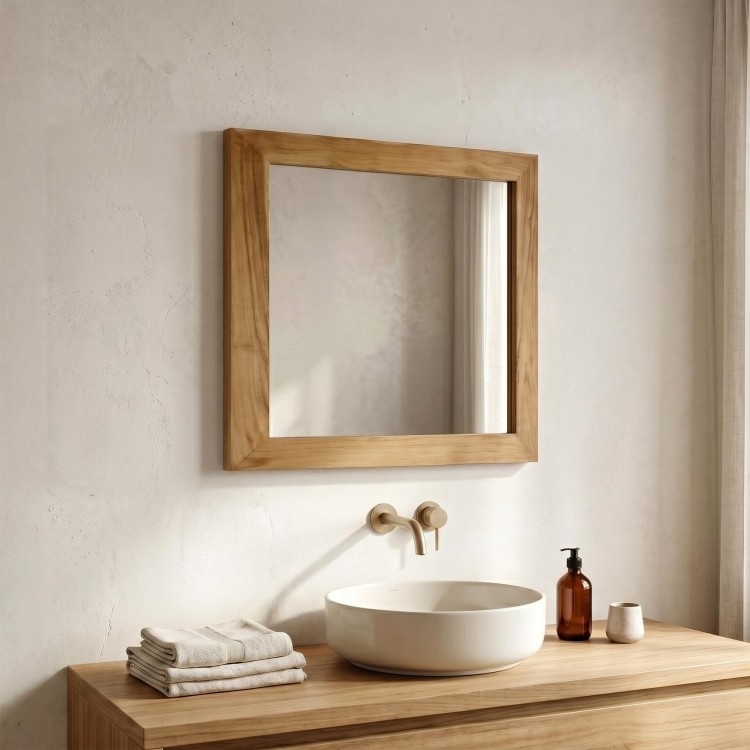 Miroir carré 70 cm cadre en teck massif