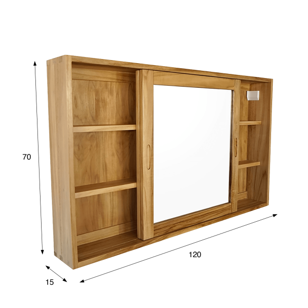 Armoire de salle de bain 120 cm en teck avec miroir