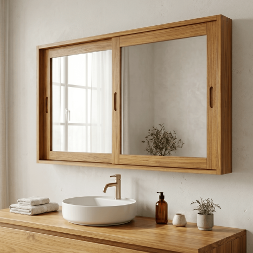 Armoire de salle de bain 120 cm en teck avec miroir