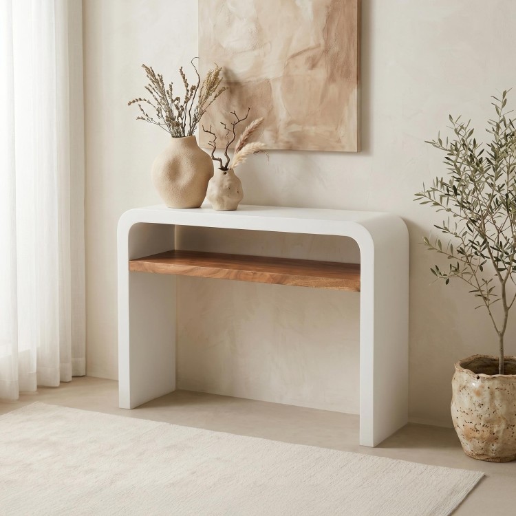 Console d'entrée effet béton et bois massif d'acacia - Mineralis