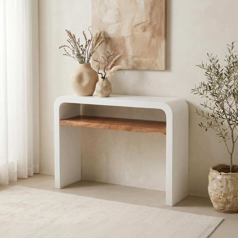 Console d'entrée effet béton et bois massif d'acacia - Mineralis