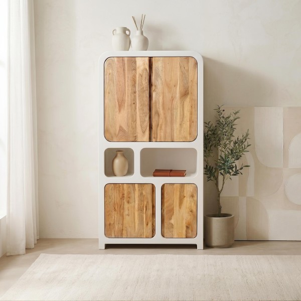 Buffet haut de salle à manger effet béton et bois massif d'acacia - Mineralis