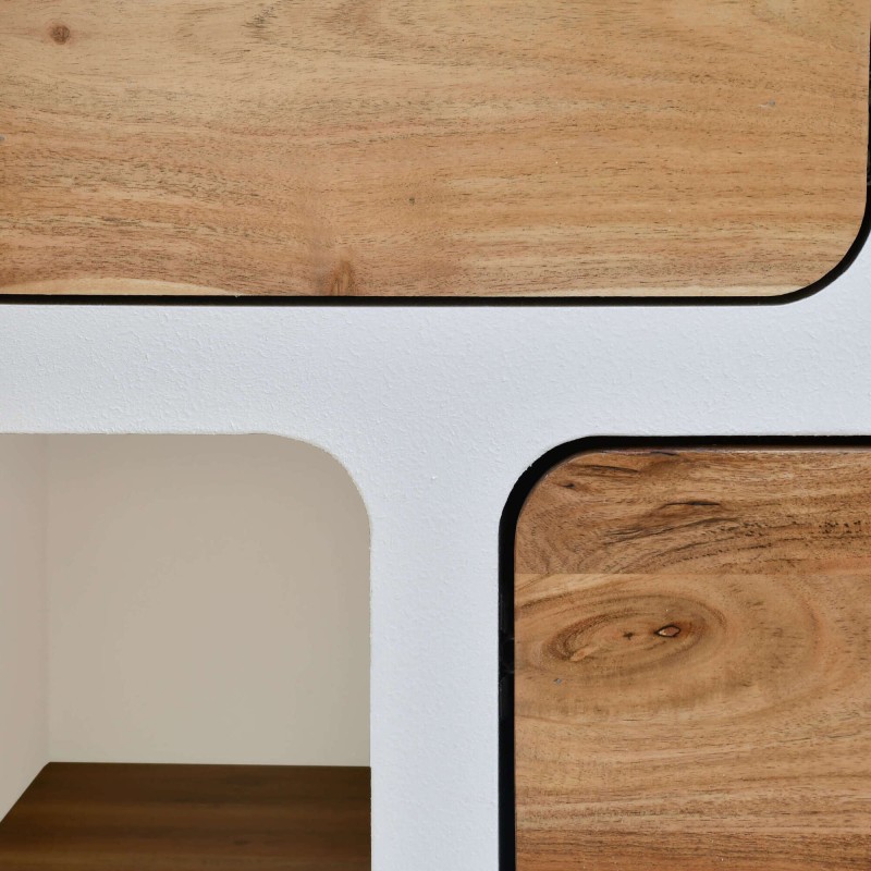 Enfilade de salle à manger effet béton et bois massif d'acacia - Mineralis