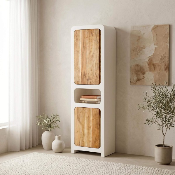 Armoire effet béton et bois massif d'acacia 50 cm - Mineralis