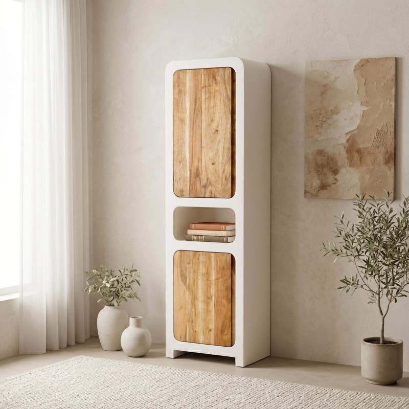 Armoire effet béton et bois massif d'acacia 50 cm - Mineralis