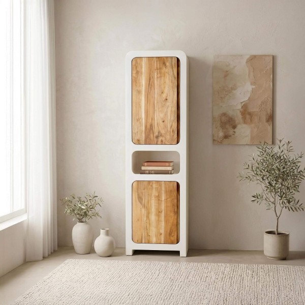 Armoire effet béton et bois massif d'acacia 50 cm - Mineralis
