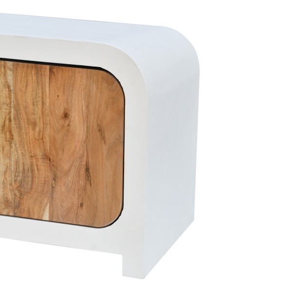 Meuble TV effet béton et bois massif d'acacia 140 cm - Mineralis