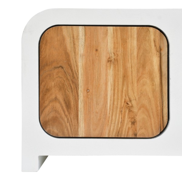 Meuble TV effet béton et bois massif d'acacia 140 cm - Mineralis